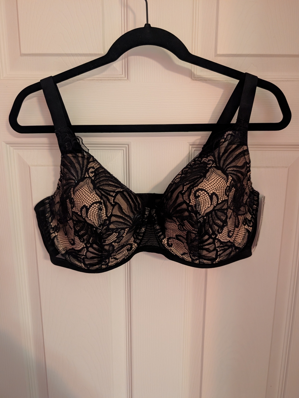 Paramour Black Lace Bra with Nude Underlay